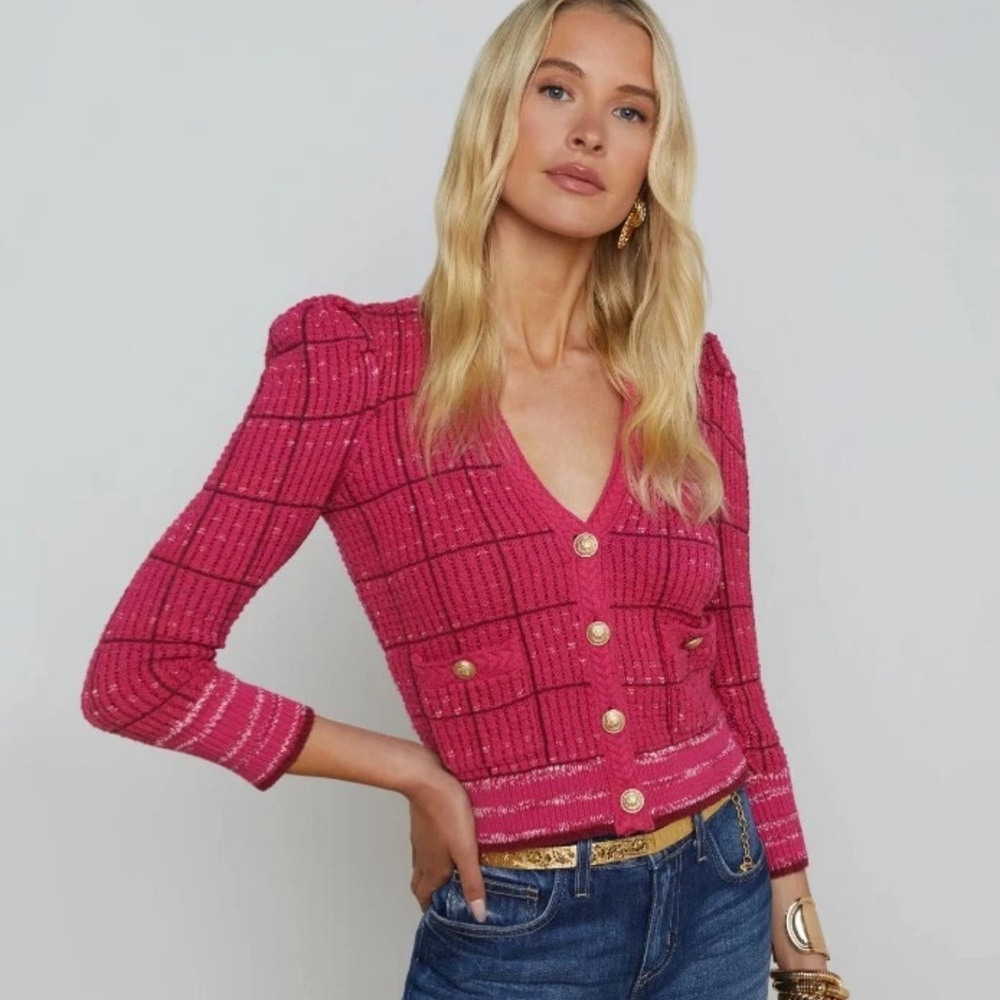 L'Agence Jenni Pink Waffle Knit Cardigan NWOT